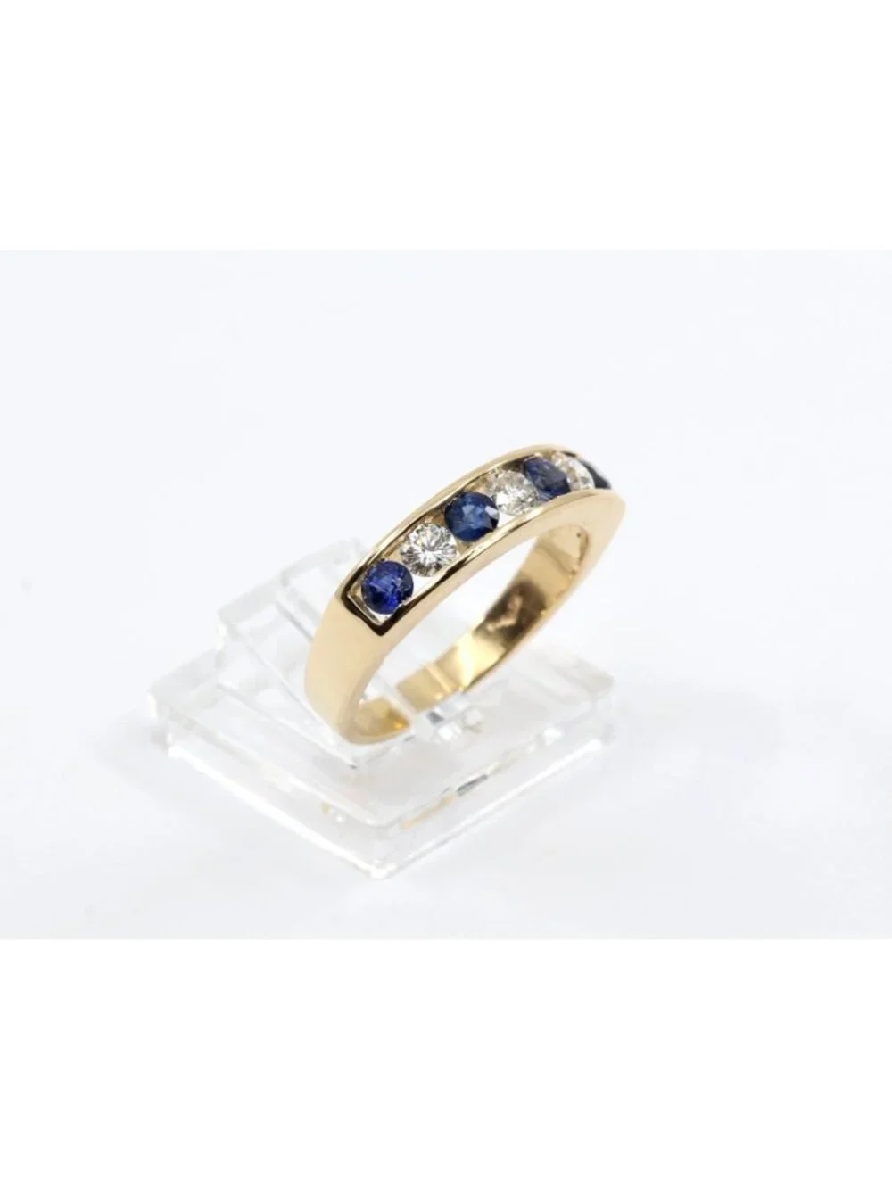 14K Solid Yellow Gold Sapphire Diamond Alternating Channel Set Wedding Band Ring